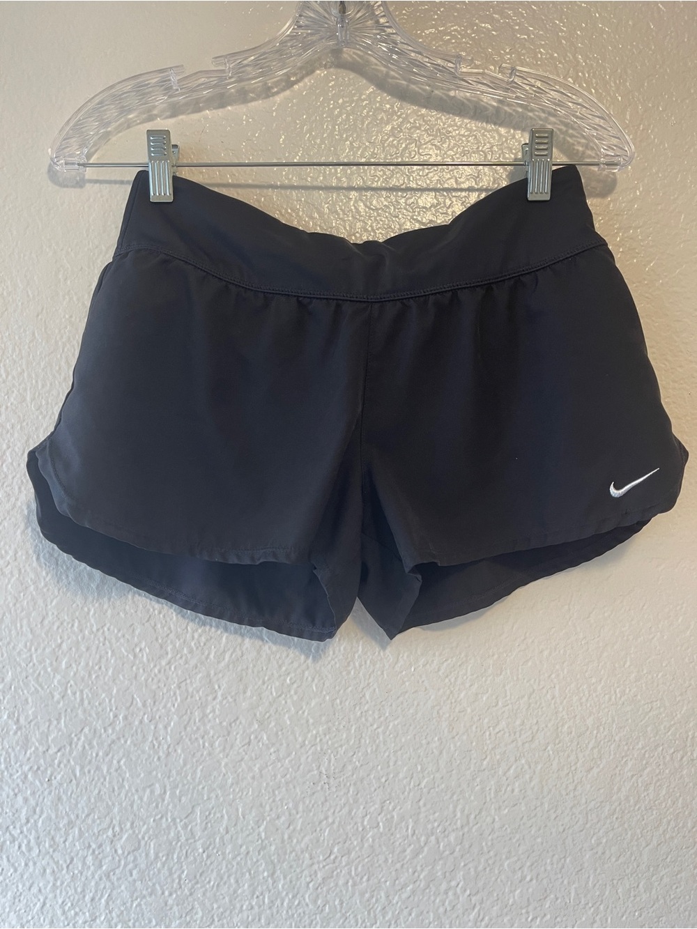 Nike Women's Black Athletic Running Shorts with White Swoosh